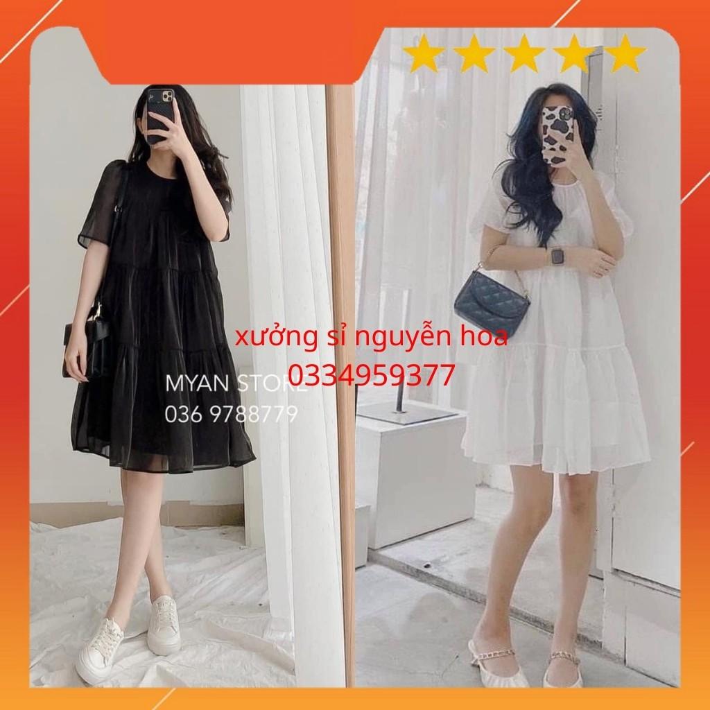 Váy babydoll voan 3 tầng, 2 lớp, màu đen/trắng siêu xinh