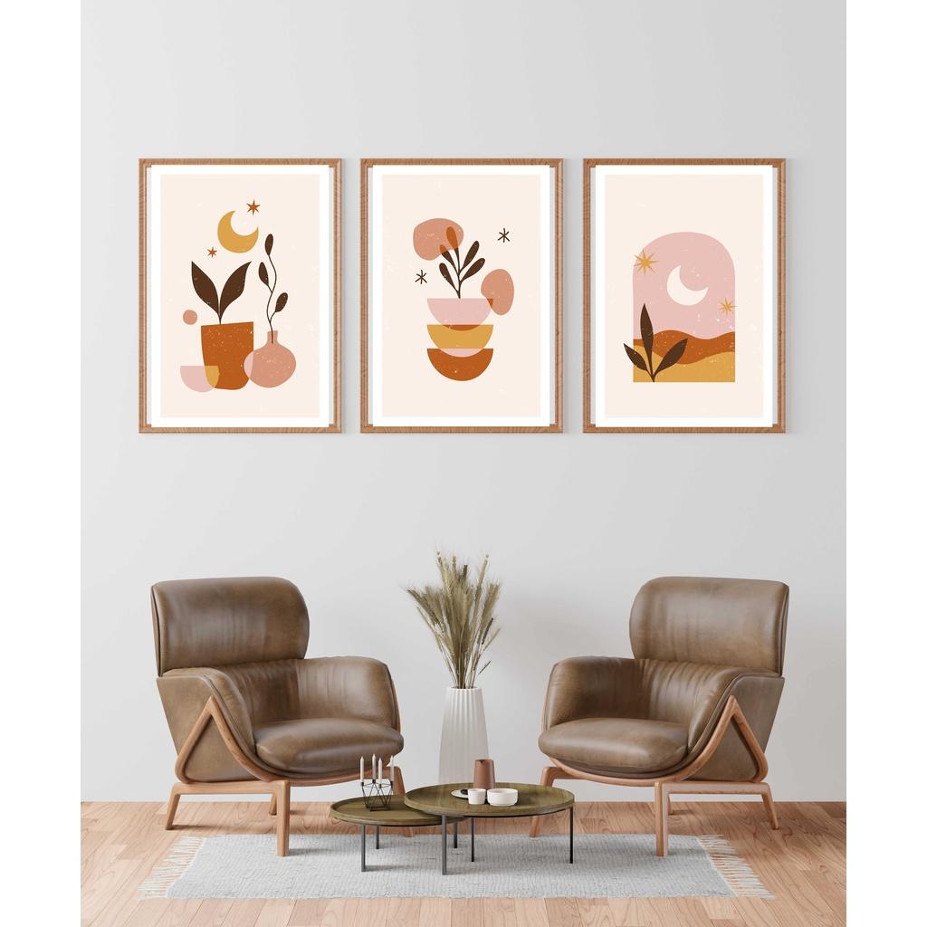 TỔNG HỢP SET 3 TRANH Boho Art Vintage Decor phòng ngủ phòng khách 20x30cm KHUNG VIỀN ĐEN - Jimmycanvas