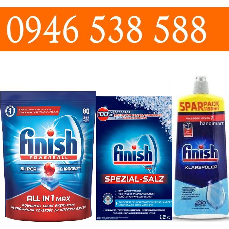 Combo 80 Viên rửa chén Finish all in 1 max + Muối Finish 1.5kg + Nước làm bóng bát finish 1150ml