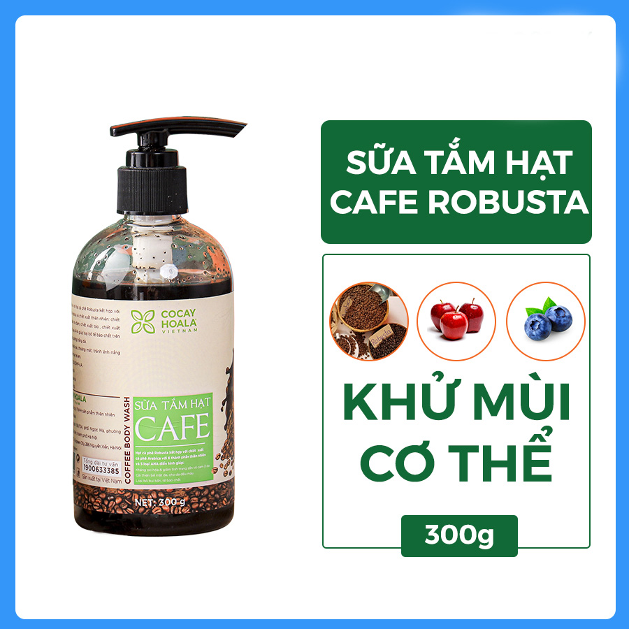 Sữa tắm khử mùi cơ thể Cocayhoala chiết xuất hạt Arabica thơm mùi cà phê, sáng mịn da, dưỡng ẩm, tẩy tế bào chết 300g