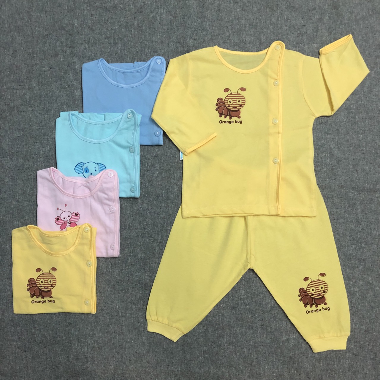 Combo quần áo sơ sinh gồm 5 áo tay ngắn cài lệch màu & 5 áo tay dài màu cài lệch THT5TN5TD