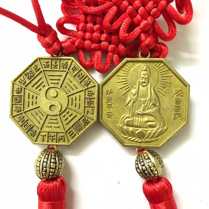 Dây treo phong thủy hình Bát Quái và Quan Âm Bồ Tát, dùng cầu may mắn, bình an, treo trong nhà, trên xe, bỏ túi mang theo - SP005023