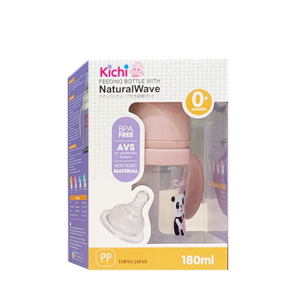 Bình sữa Kichilachi 180 ml chất liệu PP an toàn, Cổ rộng có quai cầm tháo được