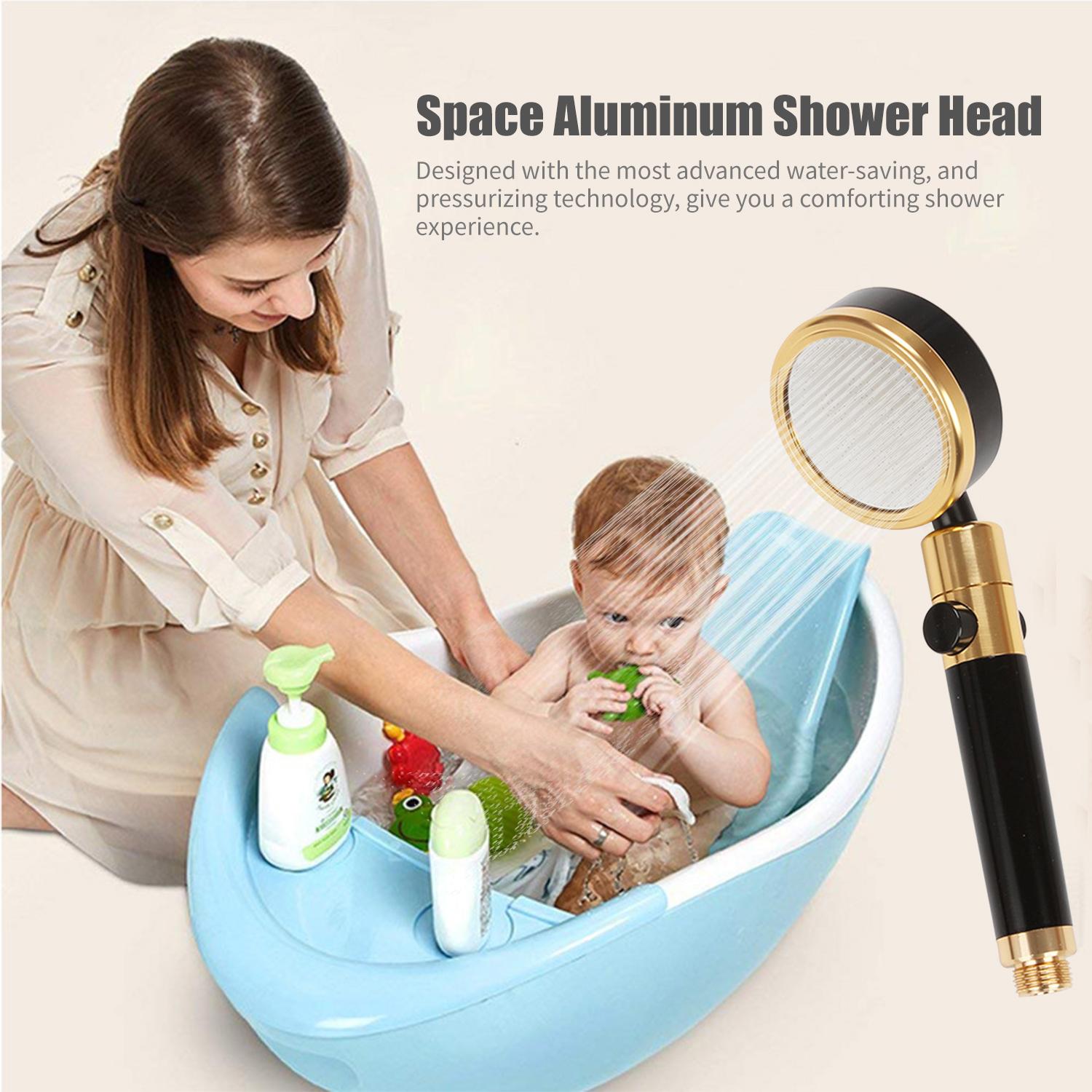 Đầu vòi hoa sen cao áp cầm tay bằng vật liệu nhôm cao cấp xoay 360 độ với công tắc BẬT / Tắt