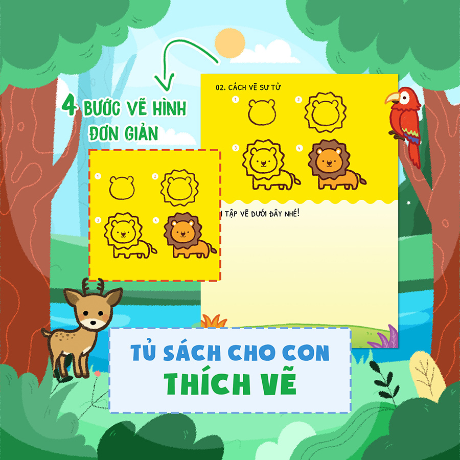 Sách DINO tập vẽ - 4 bước vẽ đơn giản Động Vật