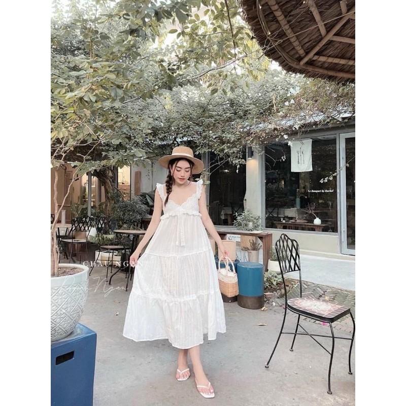 Đầm 2 dây bản to kèm mút ngực chất cải thô chuẩn hàng shop-C