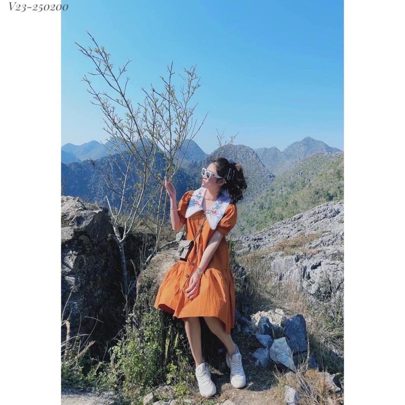 V23 váy đuôi cá cổ thêu cho con bú