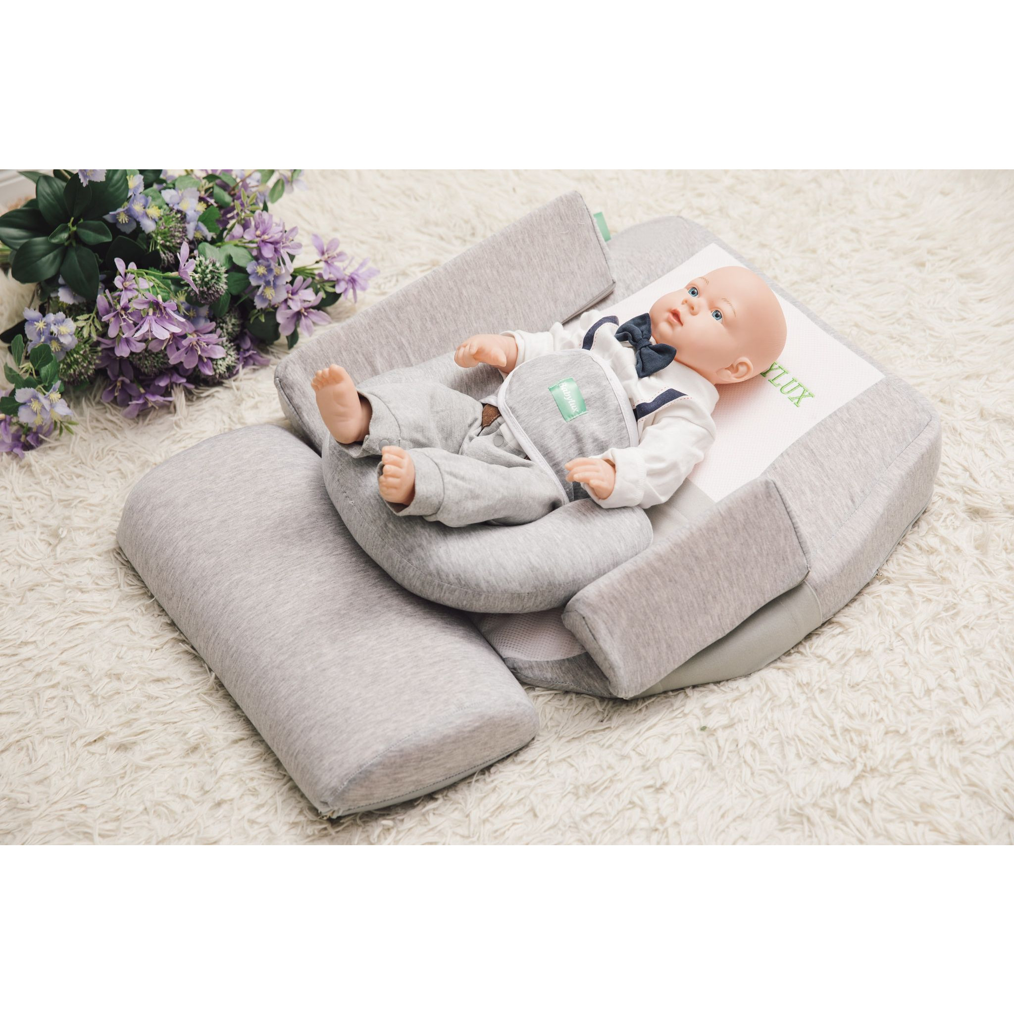 GỐI CHỐNG TRÀO NGƯỢC 15 ĐỘ & NGỦ ĐÚNG TƯ THẾ BABYLUX 2 IN 1 ( BL04.2) -PHIÊN BẢN CẢI TIẾN CÓ ĐAI AN TOÀN CHO BÉ