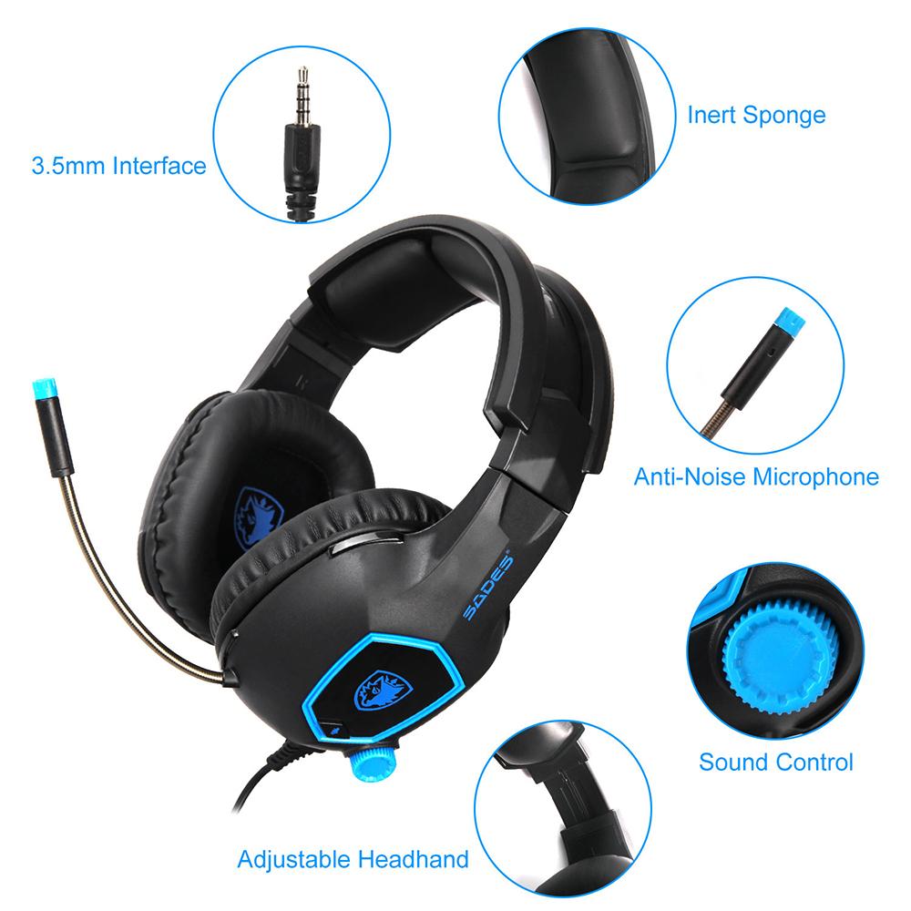 Tai nghe chơi game SADES SA-818 có dây 3.5mm loại bỏ tiếng ồn với Điều khiển âm lượng micrô
