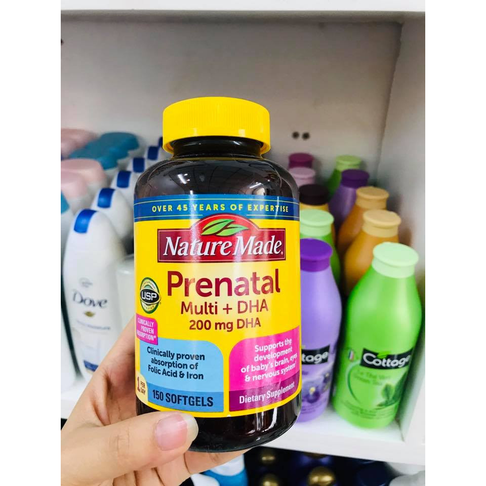 Vitamin tổng hợp Nature Made Prenatal Folic + DHA cho bà bầu hộp 150 viên Massel Official