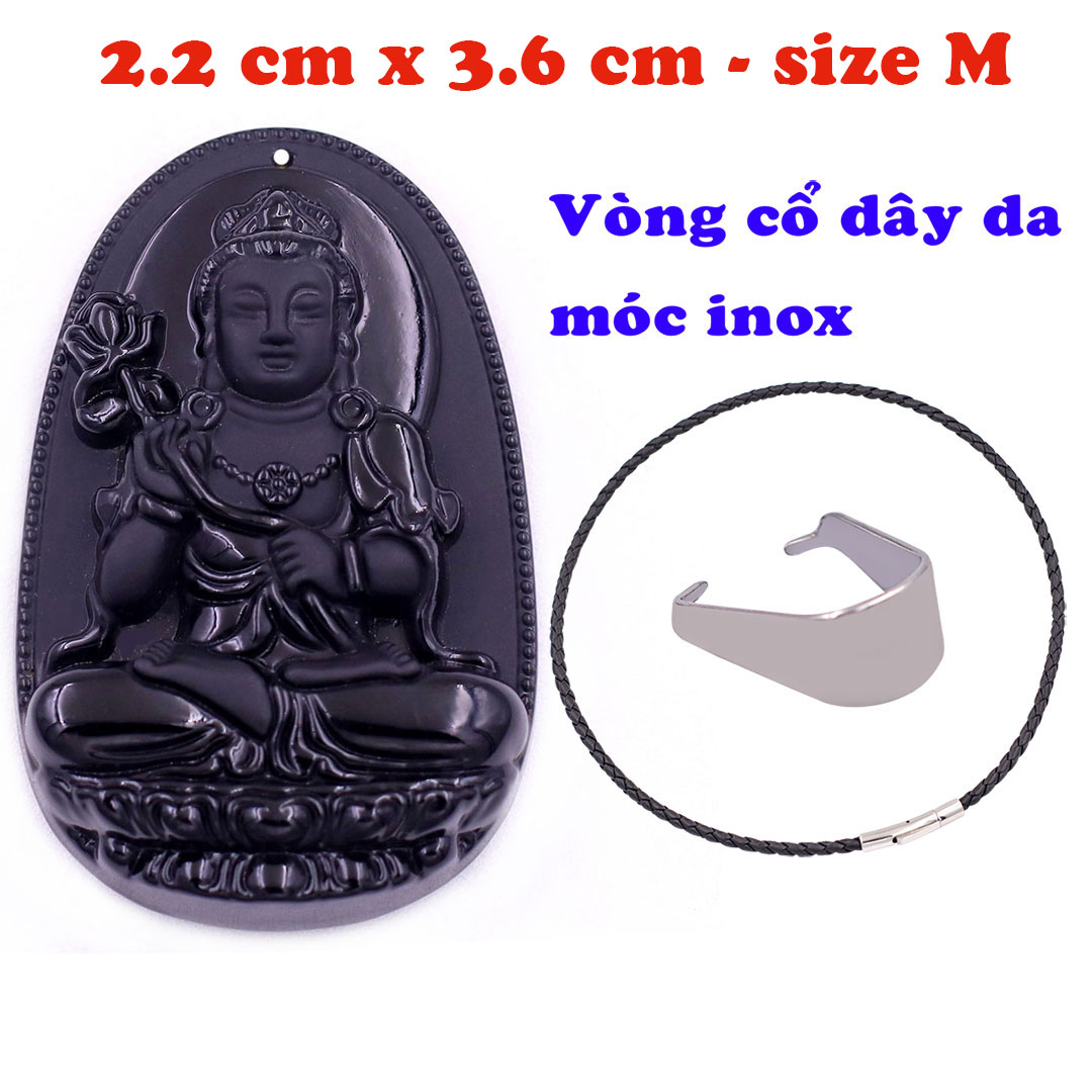 Hình ảnh Mặt Phật Đại thế chí thạch anh đen 3.6 cm kèm vòng cổ dây da đen - mặt dây chuyền size M, Mặt Phật bản mệnh