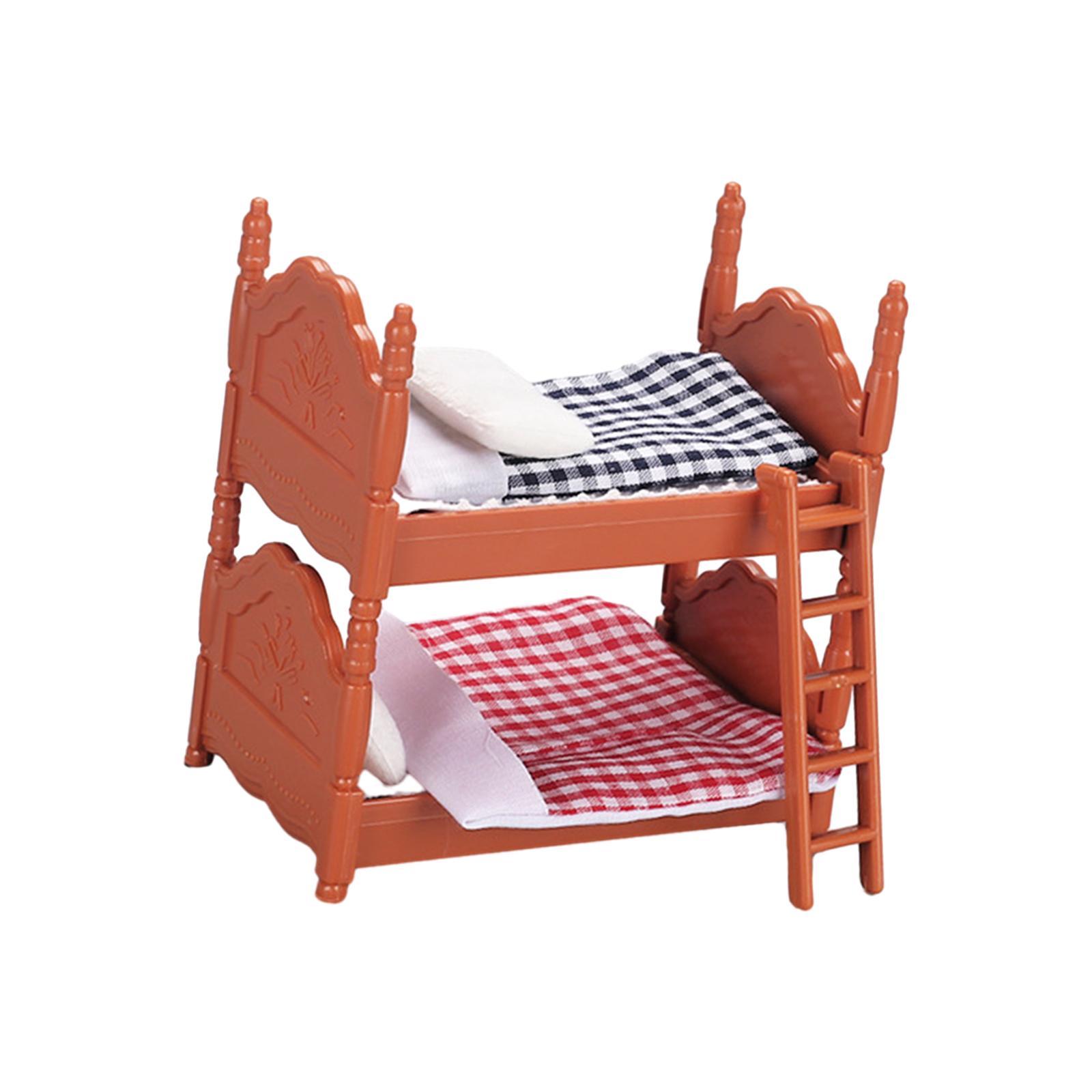 Miniature Wooden Bed Bunk Bed 1:12 DIY Scene Miniature Bed for Children Room