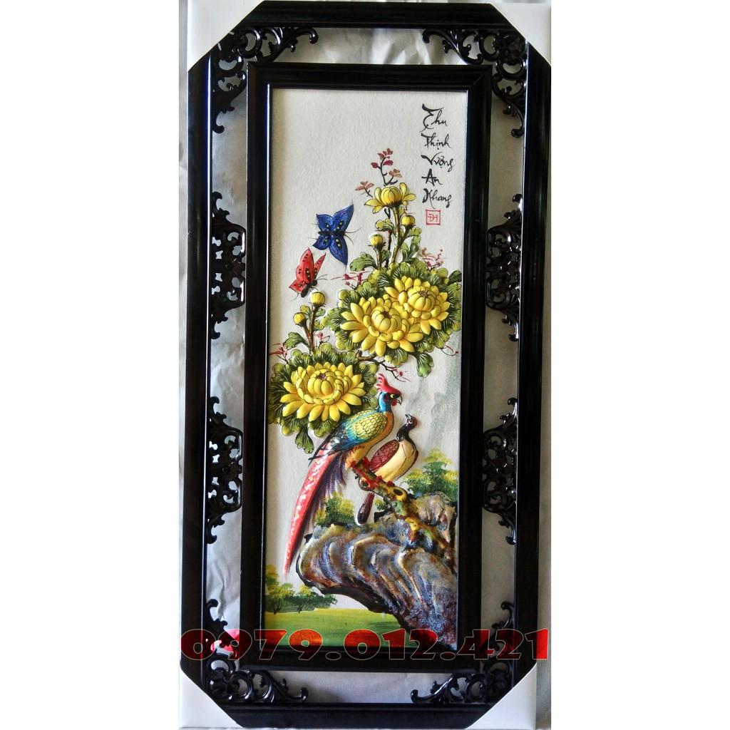 Tranh tứ quý Bát Tràng họa tiết đắp nổi kích thước 43x87cm