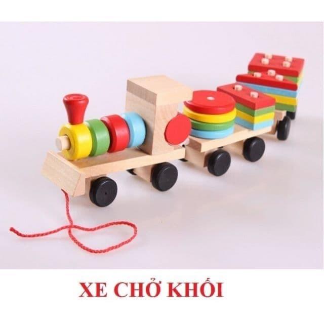 Bộ đồ chơi đoàn tàu thả khối hình học sắc màu