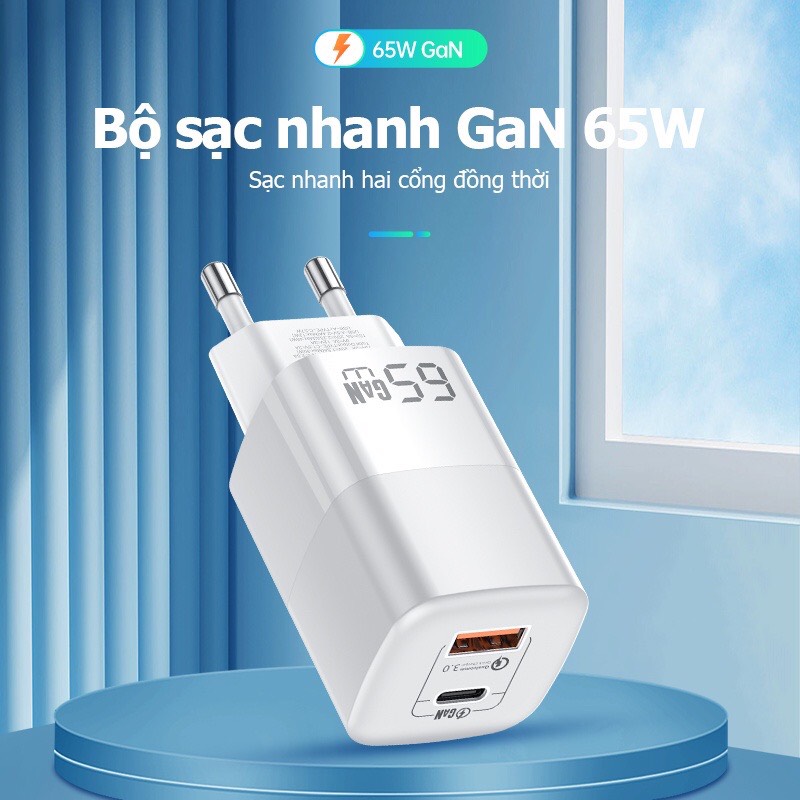 Cốc Sạc Nhanh Kuulaa GaN 65W - Công Nghệ Quick Charge 4.0, PowerDelivery 3.0 - Sạc Nhanh Cho Mac book, IPhone, Samsung, Android - Hàng Chính Hãng