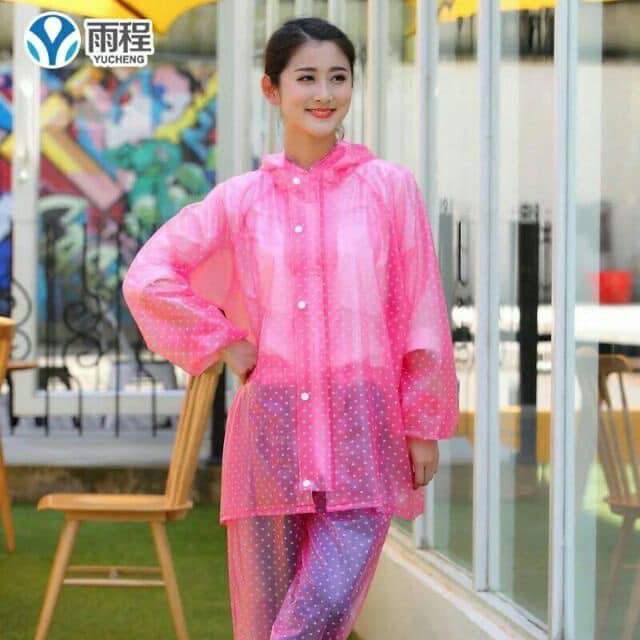 BỘ QUẦN ÁO MƯA CHẤM BI SIÊU DAI CHO NAM VÀ NỮ KÈM TÚI ĐỰNG TIỆN DỤNG