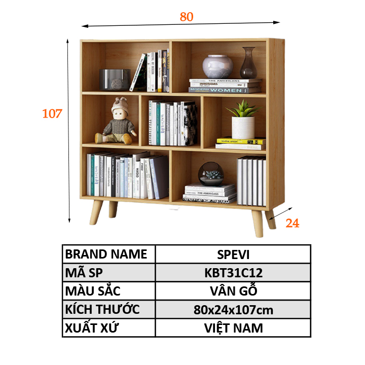 Kệ Sách Gỗ Cao Cấp Đa Tầng FIVO Mã FB60 - Chất Liệu Gỗ MDF Phủ Melamine Chống Thấm Bề Mặt Cực Tốt Hàng Cao Cấp, Có Kèm Tấm Lưng (Kích Thước 80x24x107)