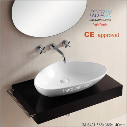 Lavabo sứ để trên bàn đá men sứ phủ nano cao cấp chống bám bẩn IMEX IM 6421