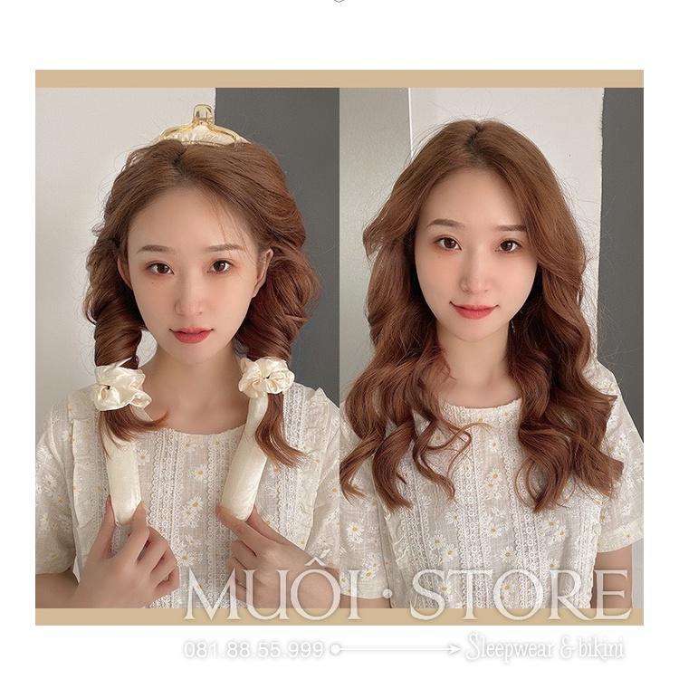 Bộ satin/lụa thanh uốn tóc xoăn sóng nước không cần nhiệt - Chất liệu mềm, lõi mềm 100% không hư tổn tóc đủ 4 món