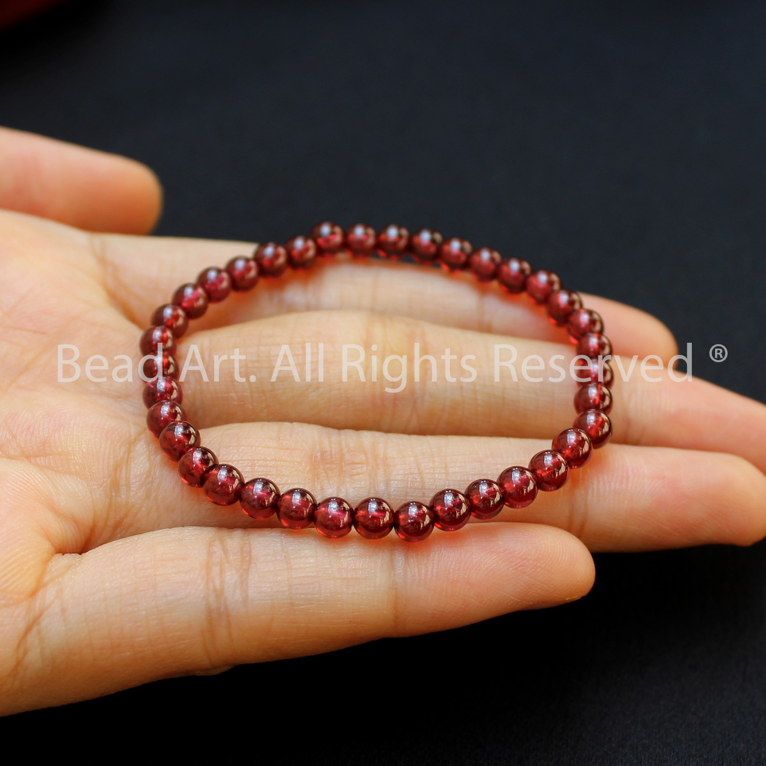Vòng Tay 4MM Đá Garnet, Ngọc Hồng Lưu Tự Nhiên Loại AAA, Hoả, Thổ, Vòng Tay Phong Thuỷ, Chuỗi Hạt - Bead Art