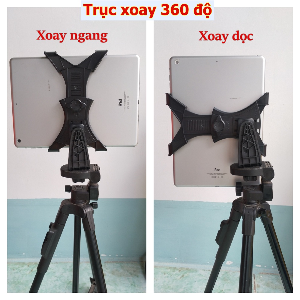 Kẹp iPad máy tính bảng loại lớn trục xoay 360 độ, kẹp ipad gắn tripod xoay ngang dọc cho máy 8/10.2/10.9/11/12.9 inch