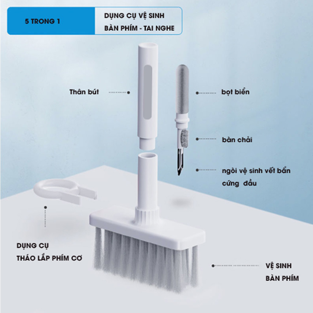 Bộ vệ sinh 5 trong 1 đa năng tiện dụng dành cho vệ sinh tai nghe, bàn phím máy tính, laptop, điện thoại, máy ảnh