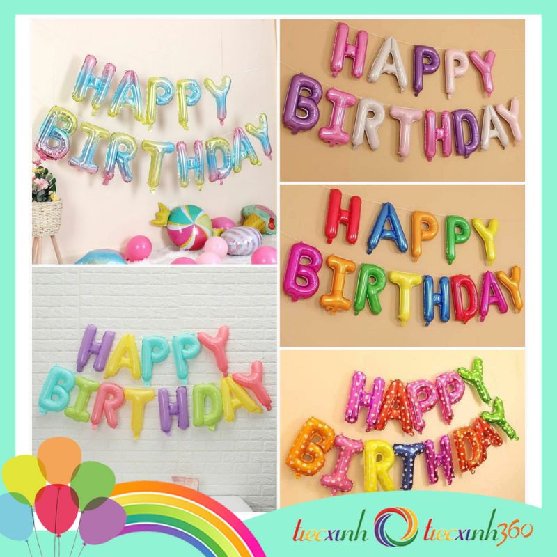 Bong bóng chữ Happy Birthday nhiều màu trang trí sinh nhật