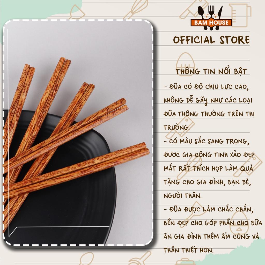 Set 10 đôi Đũa gỗ dừa loại 1 Bam House hoạ tiết vân dừa cao cấp DGD04 – Đũa gỗ dừa Dua go dua