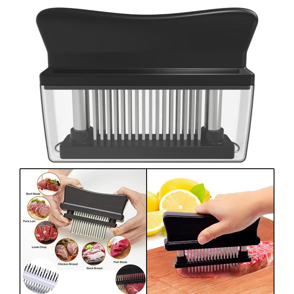 48 Needle Meat Tenderizer Stainless Steel Beef Steak Mallet Cooking Black