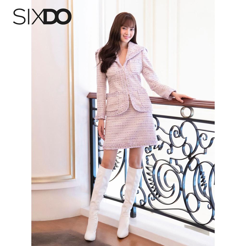 Chân váy dạ tweed tím SIXDO