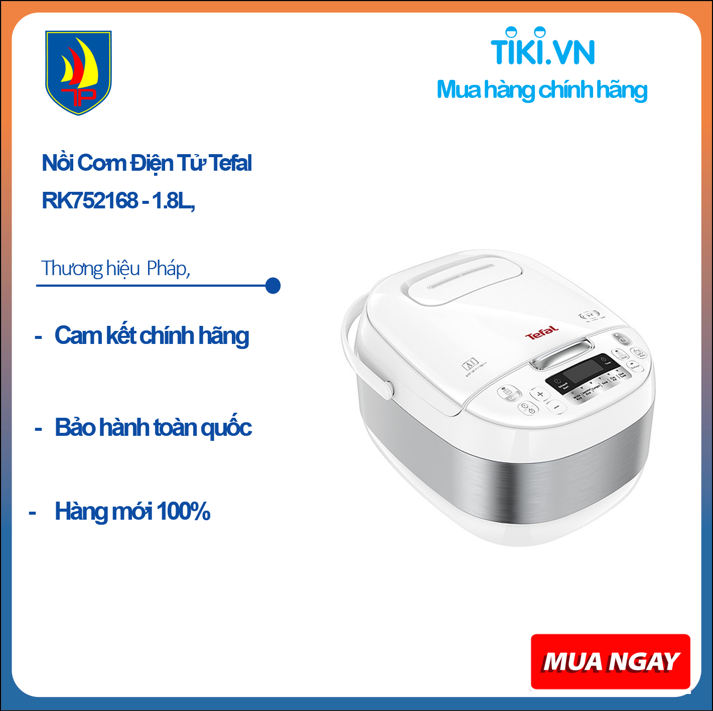 Nồi Cơm Điện Tử Tefal RK752168 - 1.8L, 750W - Hàng Chính Hãng