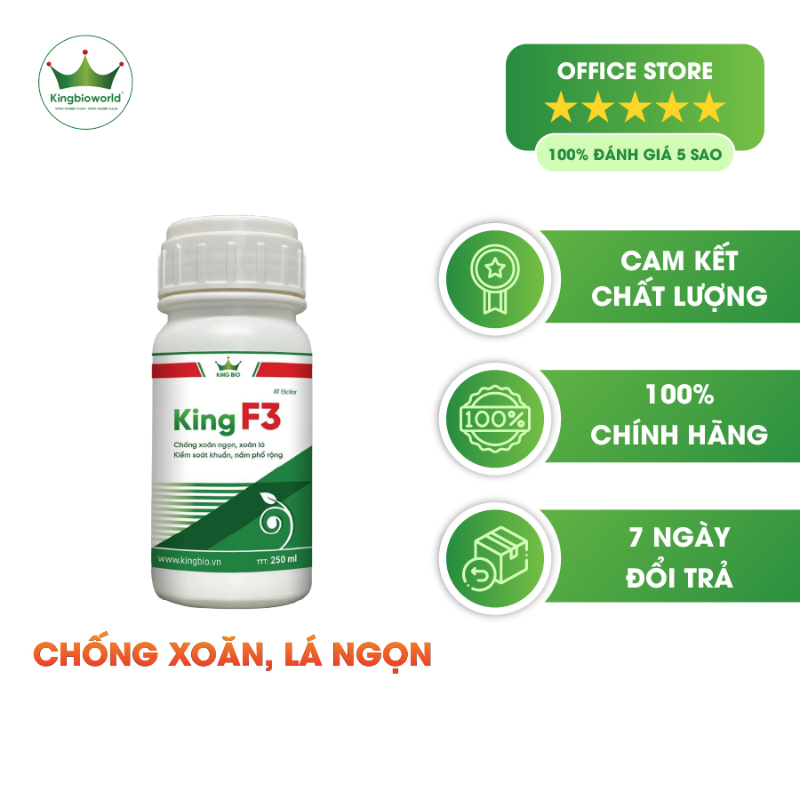 King F3 - Thuốc chống xoăn ngọn xoăn lá, kiểm soát khuẩn và nấm phổ thông, trị nứt thân, xì mủ, thán thư, sương mai