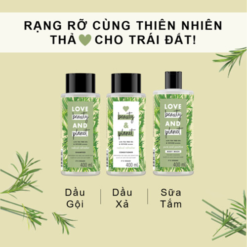 Dầu gội LOVE BEAUTY &amp; PLANET Dưỡng tóc detox sạch sâu với 100% tinh dầu tràm trà Úc và hương cỏ vetiver thiên nhiên 400ml