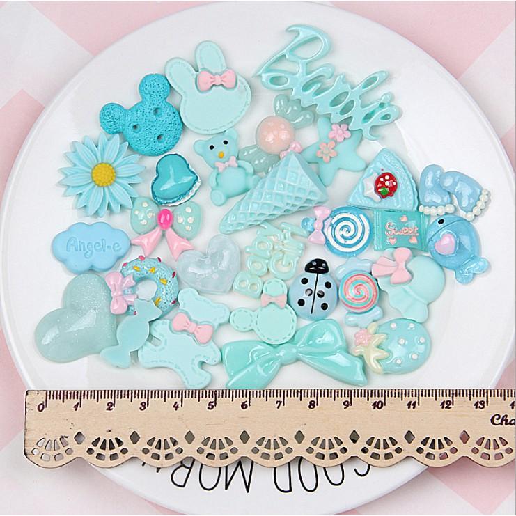 *HN* Túi 30 charm mô hình bánh kẹo, vật dụng màu xanh biển dùng cho các bạn trang trí điện thoại, DIY