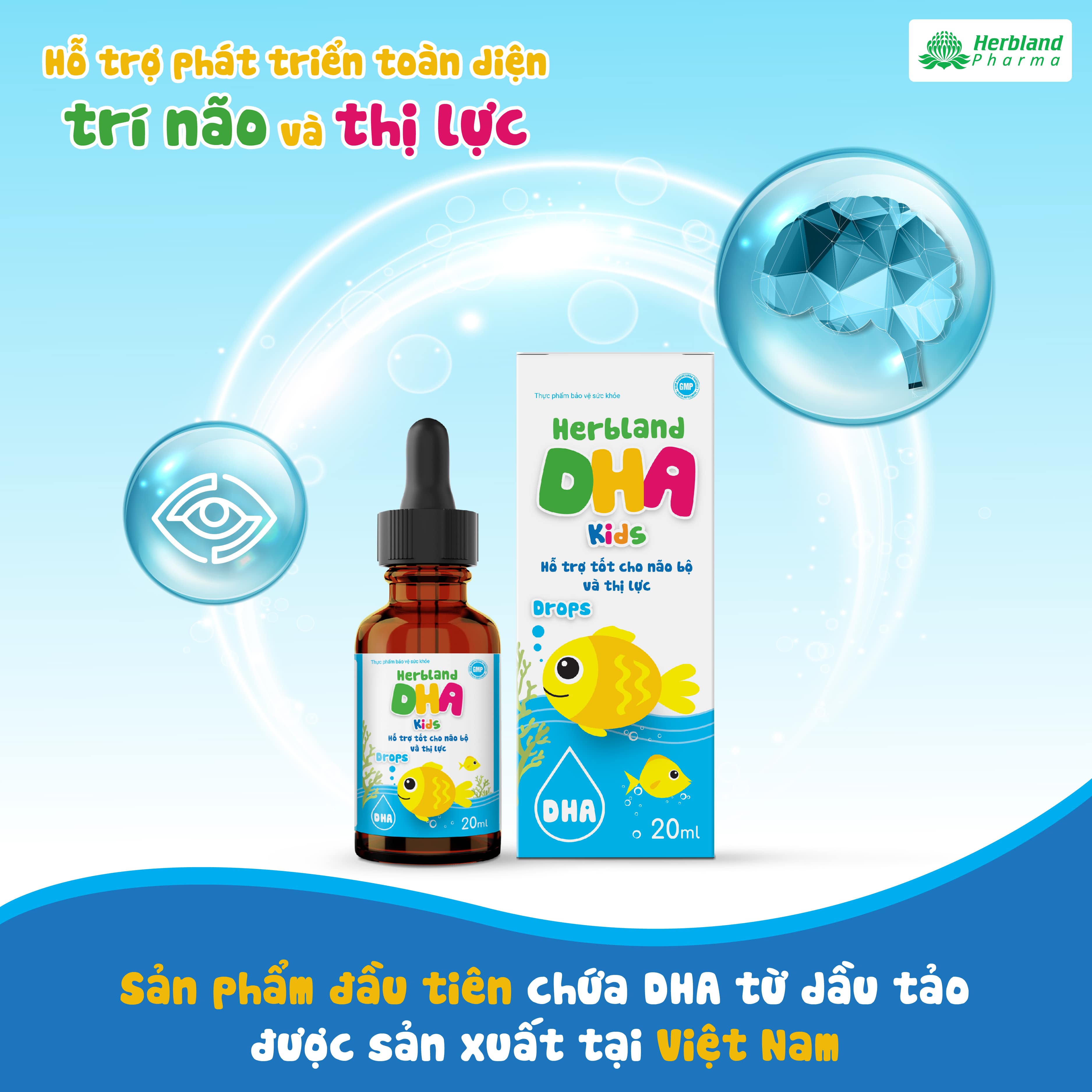 Herbland DHA Kids hỗ trợ tốt cho sự phát triển trí não và thị lực hộp 1 lọ x 20ml