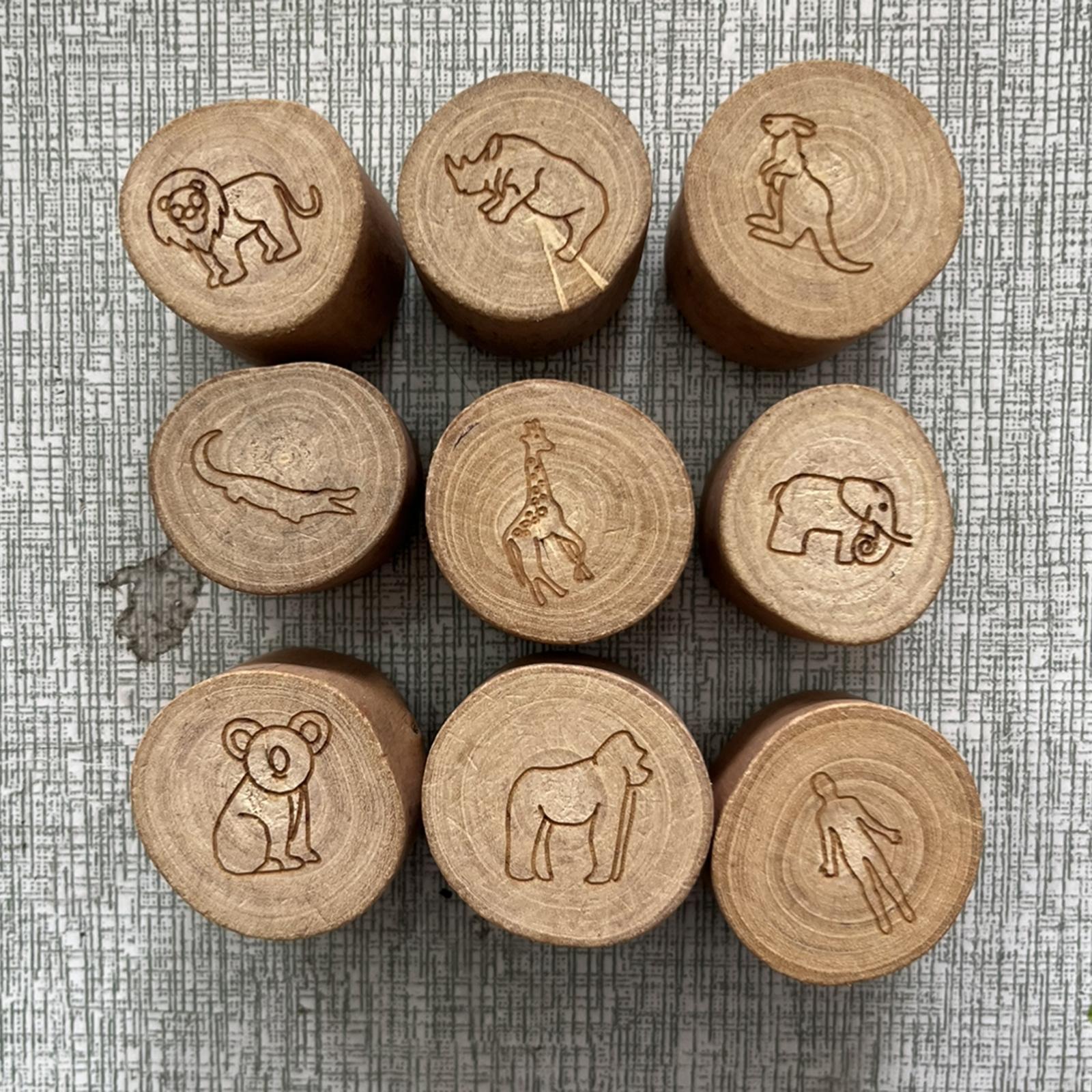 9Pcs Wooden Stamp Set Animals Foot Print Stamp Handmade Painting Animals Paw Stamp Animal Track Stamps for Clay, Planner, Teachers, Card Making