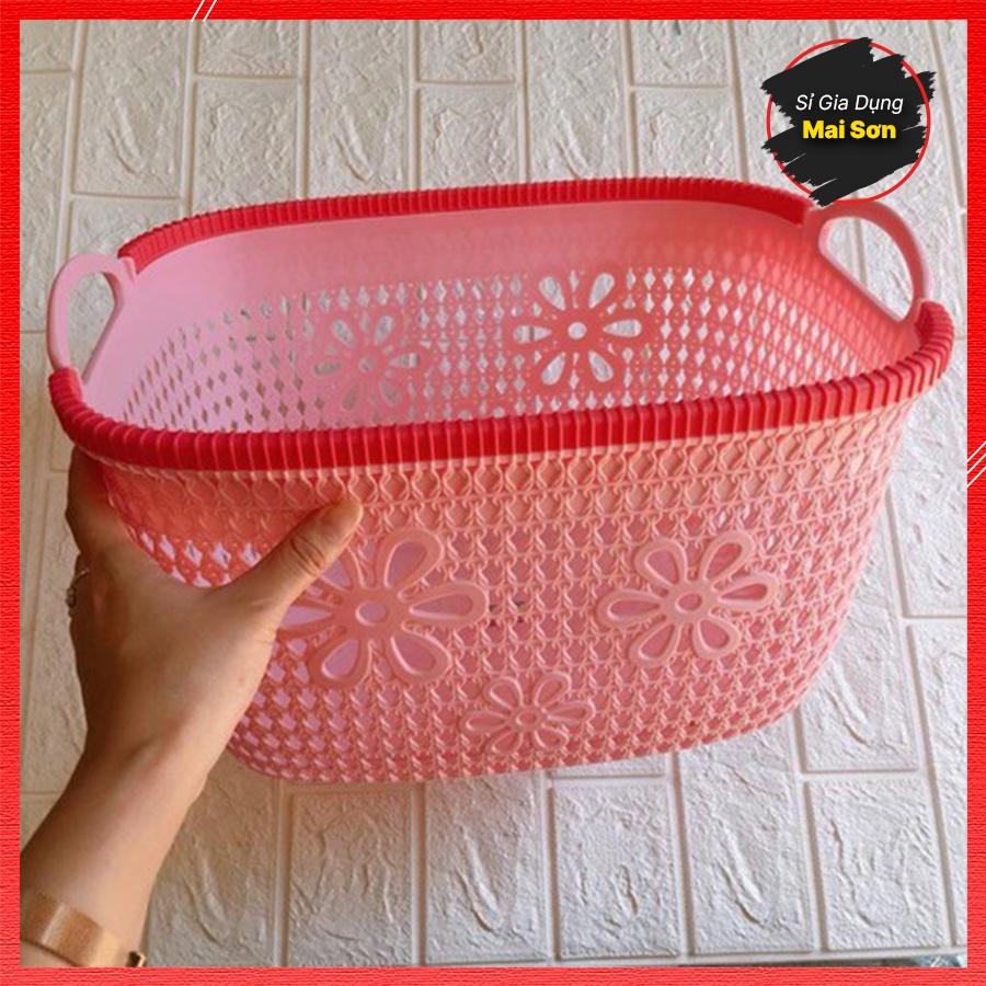 Combo 3 Rổ Nhựa Chữ Nhật Đan Giả Mây Đựng Đồ Đa Năng VIỆT NHẬT Giỏ Nhựa Đựng Đồ Có Tay Cầm Gọn Gàng Nhiều Size Tiện Lợi