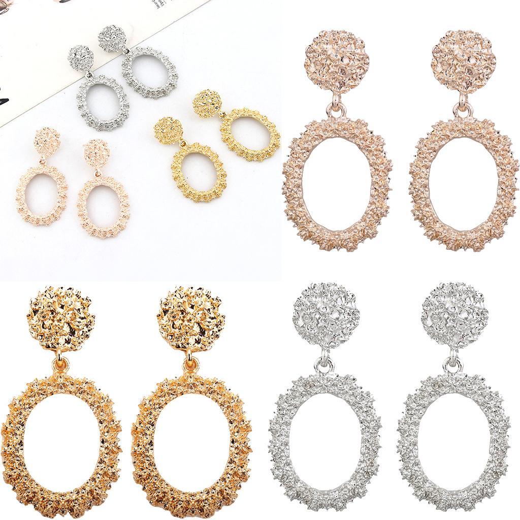 Dangle Earrings Women Fashion Oval Hoop Court Ear Drop Golden