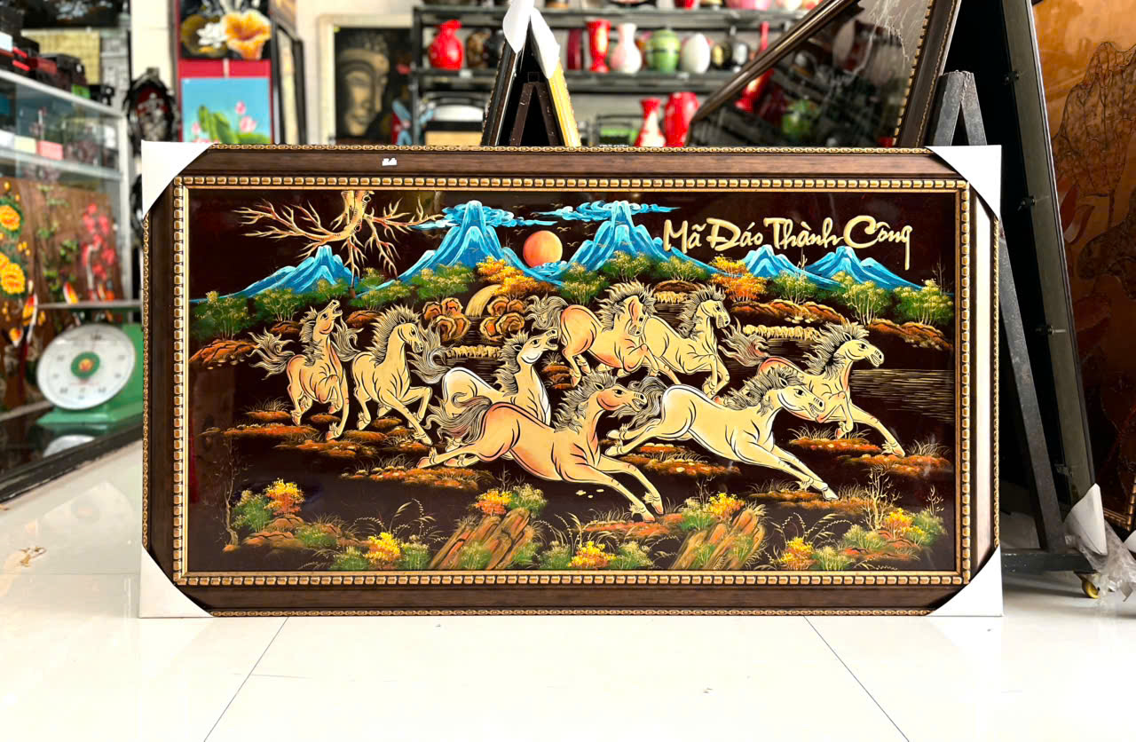 Tranh sơn mài - MÃ ĐÁO THÀNH CÔNG - Đắp nổi hàng xuất khẩu 60x120 cm