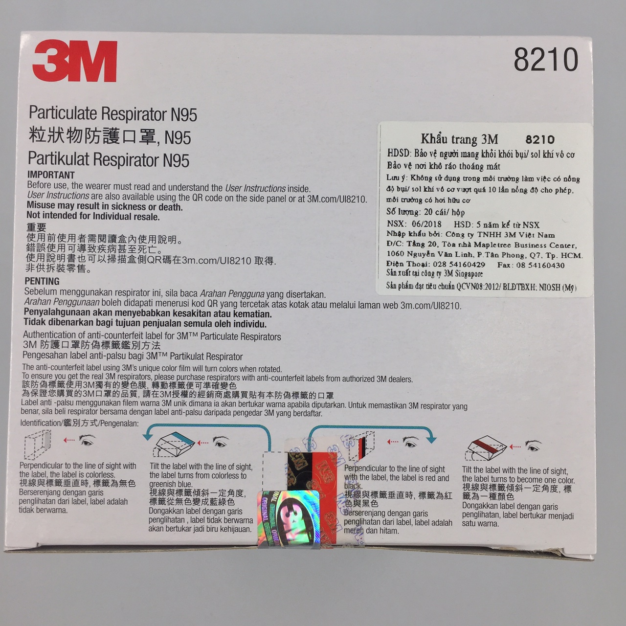 3M face mask 8210 hộp ( 20 cái ) chống bụi