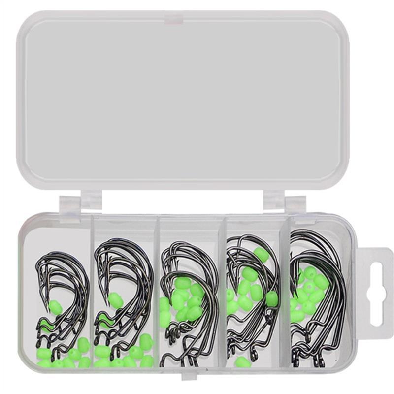 50pcs/lot Fishing Hook Carbon Steel Wide Gap Crank Offset Fishhook For Soft Lure Bass Barbed Carp Fishing Tackle Worm Hook
