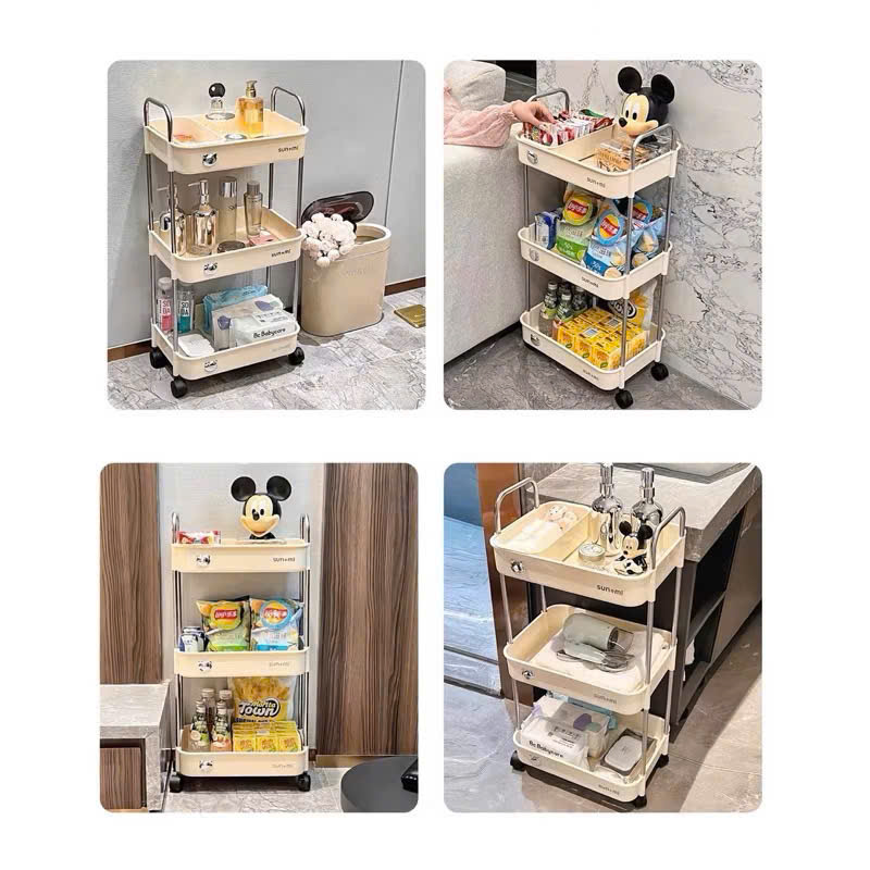 Kệ Gấu Sunmix 3 Tầng Đa Năng, Kệ Để Đồ Khay Nhựa Cao Cấp Khung Inox, Có Bánh Xe Và Tay Cầm Di Chuyển - HÀNG CHÍNH HÃNG MINIIN
