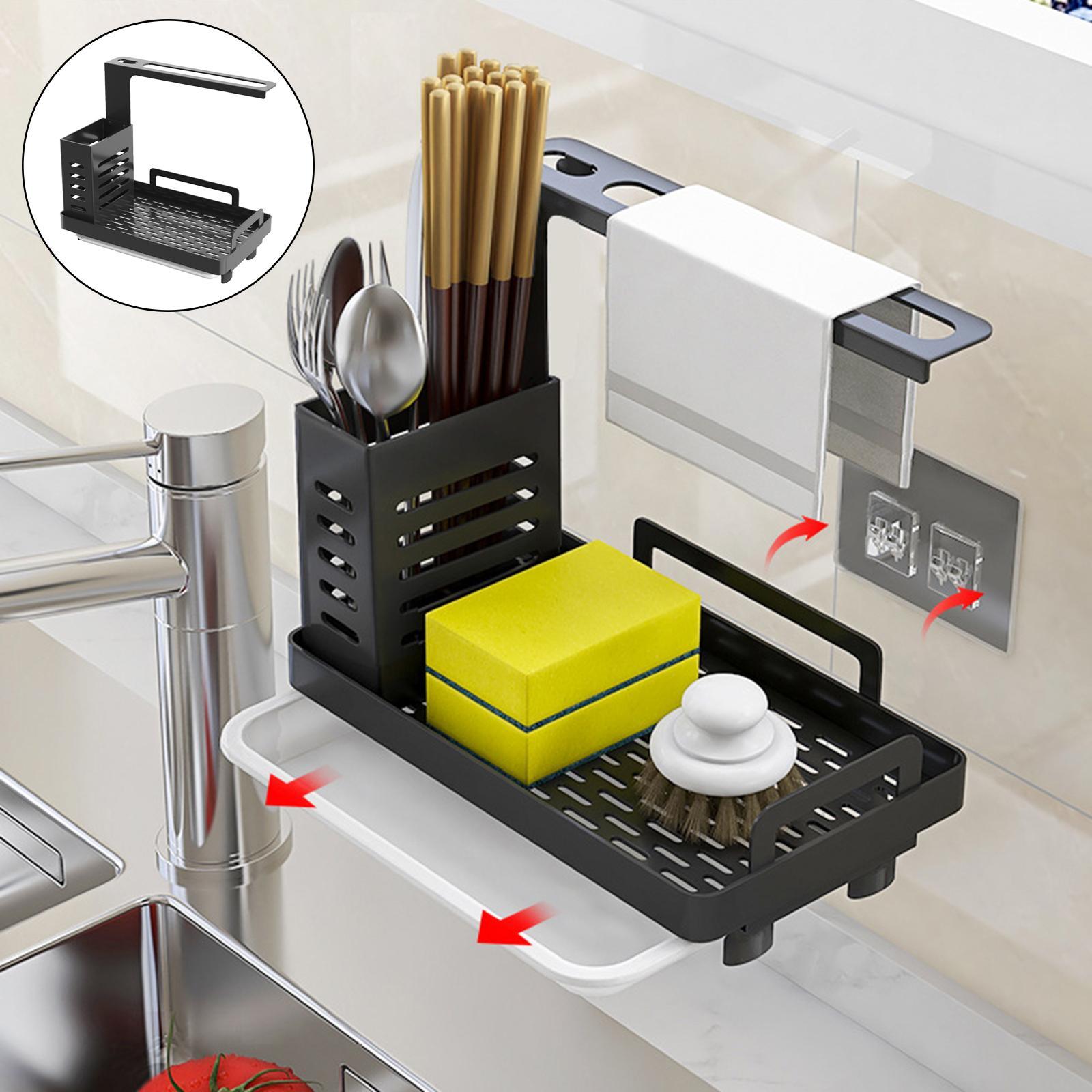 2-3pack Simple Kitchen Sink Organizer for Sink Soap Brush Holder with Drain Pan