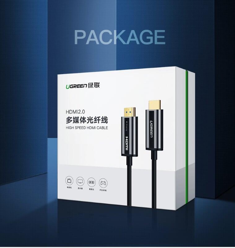 Ugreen UG50216HD132TK 20M màu Đen Cáp tín hiệu HDMI chuẩn 2.0 sợi quang cao cấp - HÀNG CHÍNH HÃNG