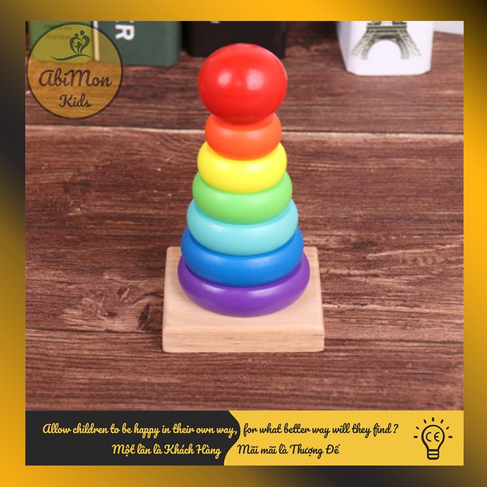 Bộ Xếp Tháp Cầu Vồng Bằng Gỗ Cho Bé ️ Montessori cao cấp
