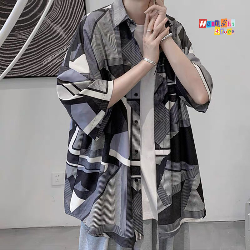 Áo Sơ Mi Hoạ Tiết Đi Biển Hoạt Hình Tay Lỡ Dáng Rộng Ulzzang Unisex - MM