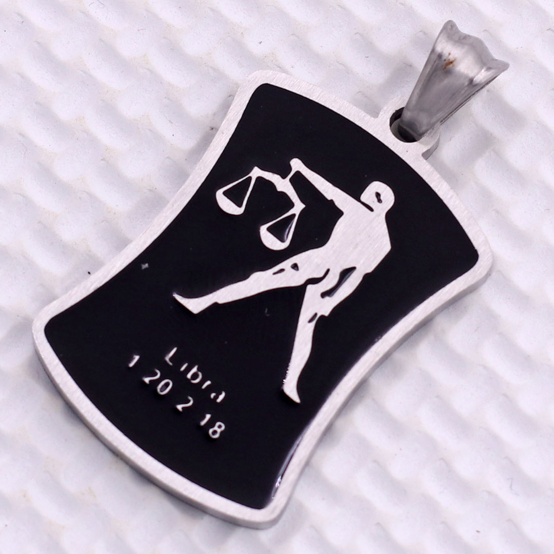 Mặt dây chuyền cung Thiên Bình- Libra inox kèm vòng cổ dây da đen, Cung hoàng đạo