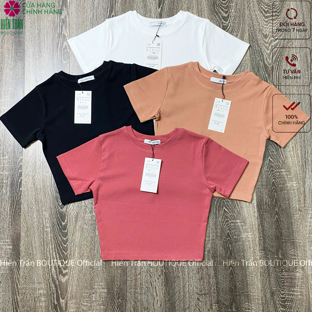 Áo croptop nữ Hiền Trần BOUTIQUE cổ tròn vải cotton bozip co giãn thoáng mát freesize ngắn tay thun đẹp