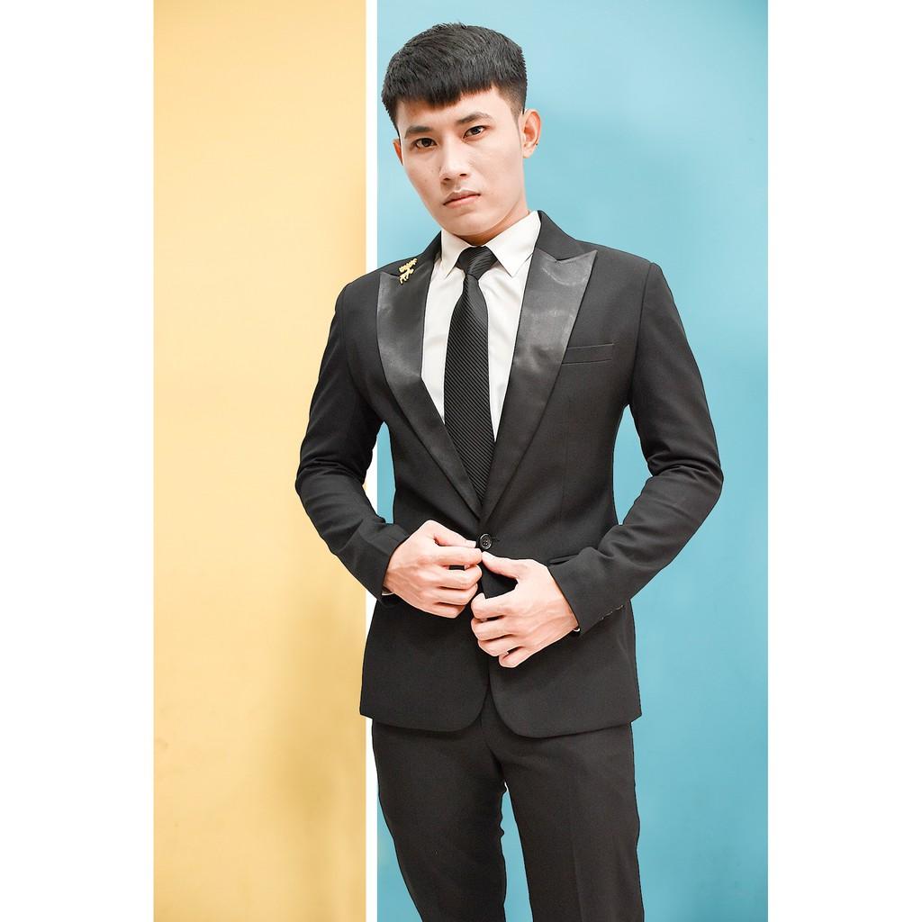 Bộ đen ve phi đen + áo gile đen tặng kèm cà vạt nơ