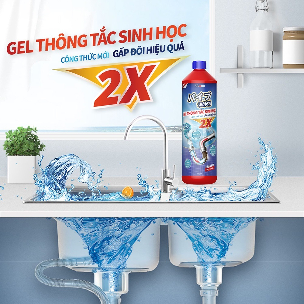 Gel thông tắc sinh học AIKOMI vệ sinh cống, làm sạch đường ống, chậu rửa bát, nhà vệ sinh